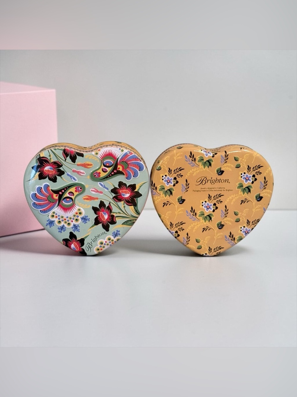 Brighton Metal Tins Heart Shaped Jewelry Empty Gift Boxes Collectible Lot of 2